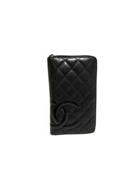 Chanel Wallet Cambon Line Black Pink Leather CC Logo Round
